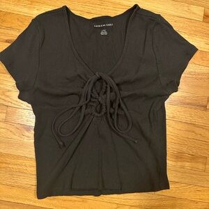 American Eagle Outfitters Charcoal Tie-Front Tee